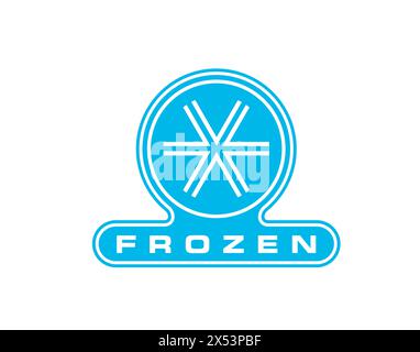 Frozen food product icon, ice crystal label with snowflake. Keep frozen or cold product packaging round sticker. Blue snow frost crystal isolated circle symbol for food or drink package tag Stock Vector