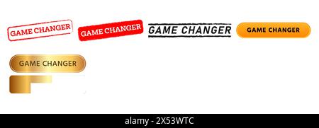 game changer rectangle button and square rubber stamp design label sticker Stock Vector