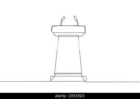 Single continuous line drawing podium with two microphones. Usually used in speech or oration. Also work for press releases. Podium can also be used f Stock Vector