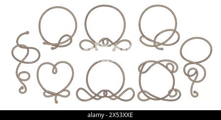 Colored Old Marine Rope Frames Set isolated on white background vector illustration. No AI software was used. Stock Vector