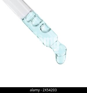 Dripping medical drops from pipette on white background Stock Photo