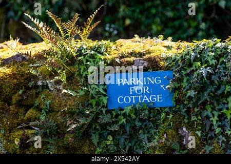 Parking for Cottage sign with Polypody ferns. Stock Photo