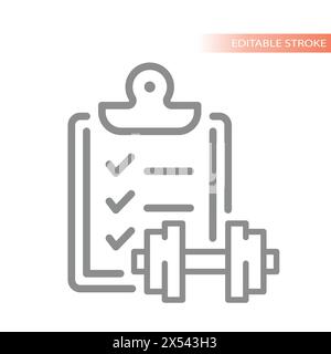 Training schedule line vector icon. Weight loss plan or diary with checklist. Stock Vector