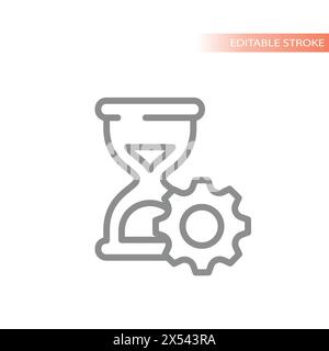 Time management and planning line icon. Hourglass and gear, business schedule vector. Stock Vector