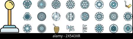 Clutch icons set outline vector. Machine engine. Auto parts thin line color flat on white Stock Vector