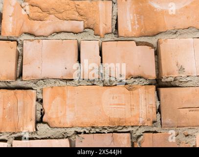 Unplastered brickwork close-up. Background Stock Photo