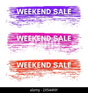 Weekend sale banner. Set of three sale banners on the colorful painted spots. Vector illustration Stock Vector