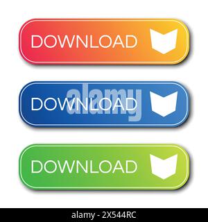 Set of three modern gradient buttons with shadows. Download Buttons. Vector illustration Stock Vector