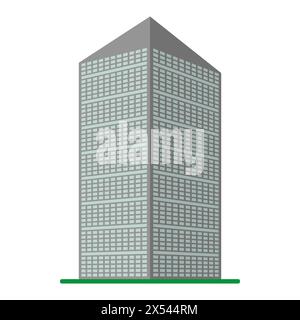 A modern high-rise building on a white background. View of the building from the bottom. Isometric vector illustration. Stock Vector