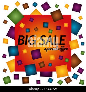 Big sale special offer square banner on white background.  Vector background with colorful design elements. Vector illustration. Stock Vector