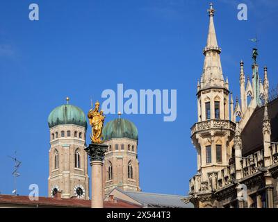 geography / travel, Germany, Bavaria, Munich, Marienplatz, Marian column, ADDITIONAL-RIGHTS-CLEARANCE-INFO-NOT-AVAILABLE Stock Photo