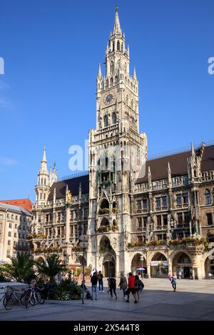 geography / travel, Germany, Bavaria, Munich, Marienplatz, New Town Hall, ADDITIONAL-RIGHTS-CLEARANCE-INFO-NOT-AVAILABLE Stock Photo