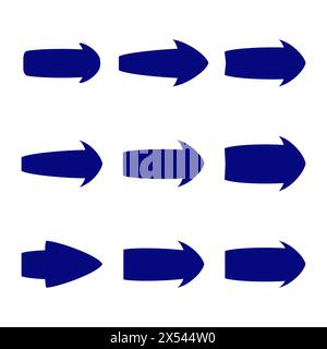 Set of nine blue various arrows. Vector illustration Stock Vector