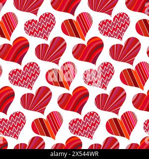 Seamless pattern with red hearts. Different red hearts on a white background. Vector valentine illustration. Stock Vector
