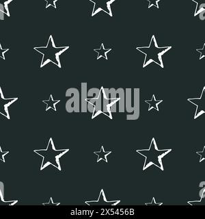 Seamless background of doodle stars. White hand drawn stars on dark background. Vector illustration Stock Vector