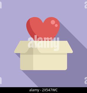 Donation heart box icon flat vector. Charity support. Social love share Stock Vector