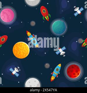 Outer space scene with astonaut and alien in cartoon style illustration ...
