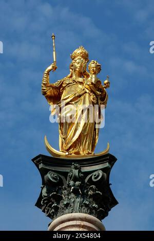 geography / travel, Germany, Bavaria, Munich, Marienplatz, Madonna statue, ADDITIONAL-RIGHTS-CLEARANCE-INFO-NOT-AVAILABLE Stock Photo