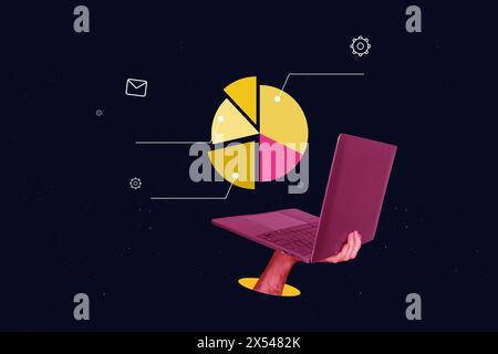 3D photo collage composite artwork sketch image of silhouette hand appear laptop virtual digital diagram piece infographic data analyze Stock Photo