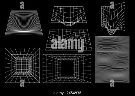 Set of linear black geometric black geometric quadratic rectangular field, plateau frame shapes y2k, 3d. Vector for poster Stock Vector