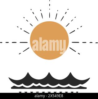 Sun Over Sea Waves Illustration Stock Vector