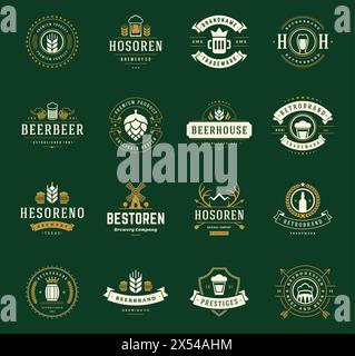 Set Beer Logos, Badges and Labels Vintage Style. Design elements retro ...