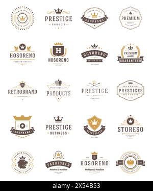 Vintage Crowns Logos Set. Vector design elements, Premium Quality Labels, Crown Vector, King Crown, Crown Icons, Crown Symbols. Crest Logos, Royal Log Stock Vector