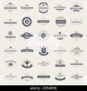 Vintage Logos Design Templates Set. Vector design elements, Logo Elements, Logo symbols, Logo Icons, Logo Vector, Symbols Design, Retro Logos. Deer Lo Stock Vector