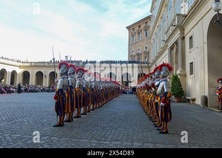 Italy, Rome, May 6, 2024 : New recruits of the Vatican's elite Swiss Guard during the swearing-in ceremony at the courtyard of San Damaso, Vatican city    Photo © Stefano Carofei/Sintesi/Alamy Live News Stock Photo