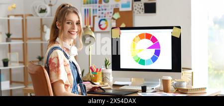 Female graphic designer working with tablet at table in office Stock Photo