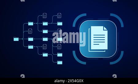 Document management system utilizing AI for automated processes, enhancing workflow productivity and organization. Illustration of digital transformat Stock Photo