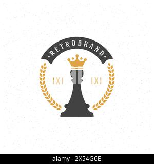 Chess Design Element in Vintage Style for Logotype, Label, Badge and other design. Pawn Retro vector illustration. Stock Vector