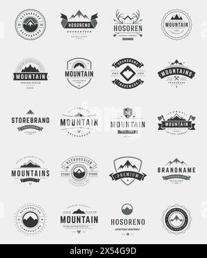 Set Mountains Logos, Badges and Labels Vintage Style. Design elements retro vector illustration. Stock Vector