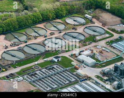 An aerial view of Water treatment works under improvement, Stoke area, north west England , UK Stock Photo