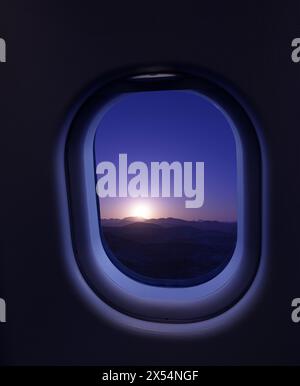 View from the porthole at hilly alien landscape. Stock Photo