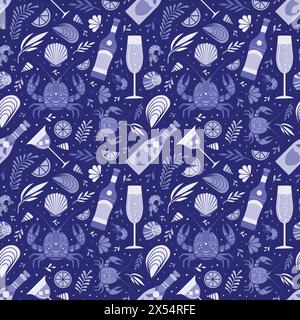Seafood Pattern with Lobsters Shrimps and Cocktails Stock Vector