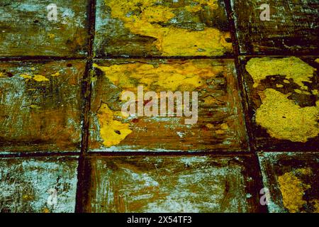 Dirty brown yellow checkered tiled abstract background wall,floor Stock Photo