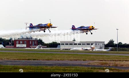 The Red Bull Matadors team taking off, at the  start of their aerobatic display at the 2010 Biggin Hill International Air Fair Stock Photo