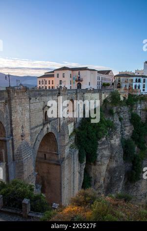 Ronda, Spain - 28th April, 2024: View of El Tajo ravine and houses buit on the edge of the cliff Stock Photo