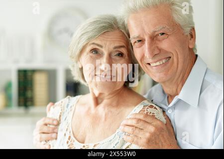 Close up portrait of senior couple posing at home Stock Photo