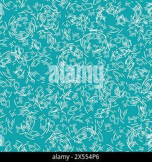 Abstract water circles seamless vector pattern background. Blue white scribbled circular overlapping shapes creating water surface texture. Summer Stock Vector