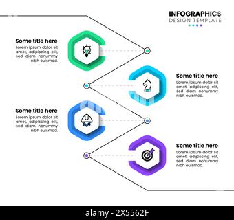 Infographic template with icons and 4 options or steps. Hexagon on line. Can be used for workflow layout, diagram, banner, webdesign. Vector illustrat Stock Vector