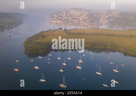 Aerial view of Salcombe and the Kingsbridge Estuary in the South Hams of Devon, England.  Autumn (September) 2021. Stock Photo