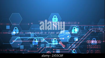 Secure digital background. Virtual confidential, programming protection. Hand drawn vector. Stock Vector