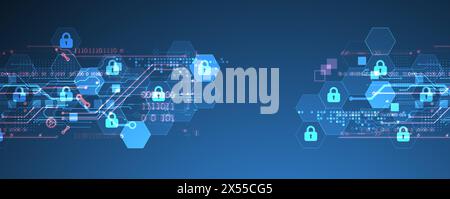 Secure digital background. Virtual confidential, programming protection. Hand drawn vector. Stock Vector