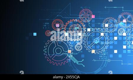 Gear wheel technology pattern on gradient background. Hand drawn vector. Stock Vector