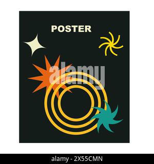 Brutalist posters set with naive playfull shapes and smile stickers. Retro abstract shapes backgrounds. Brutal contemporary figure circle oval wave pa Stock Vector
