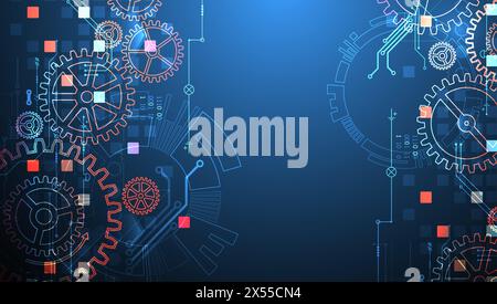 Gear wheel technology pattern on gradient background. Hand drawn vector. Stock Vector