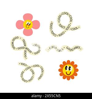 Set of stickers with naive playful abstract shapes. Circle, oval, rectangle, arched in the trendy retro style. Aesthetics background of brutalism. Vec Stock Vector