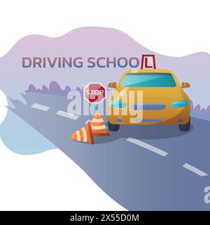 Education and drive lesson. Modern flat cartoon style. Vector illustration on white background. Driving school vector Stock Vector